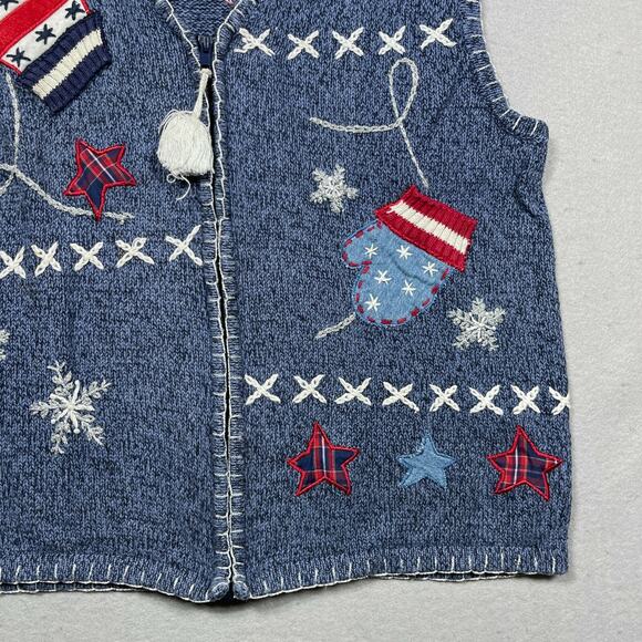 Vtg Bobbie Brooks Christmas Vest Women XL Mittens Vintage Ugly Sweater Grandma - Picture 3 of 10